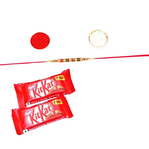 Jarkan Designer Rakhi Set Of 1 With Kitkat 12.8Gm Pack Of 2 (Roli&Chawal)