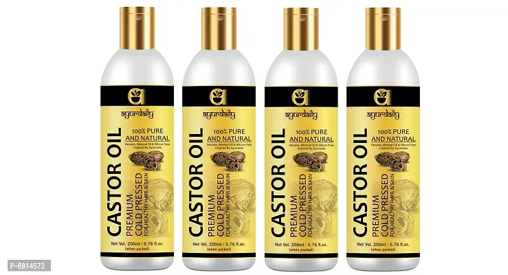 Ayurdaily Premium Cold Pressed Castor Oil 100% Pure and Natural For Healthy Hair and Skin 200Ml (Pack Of 4)