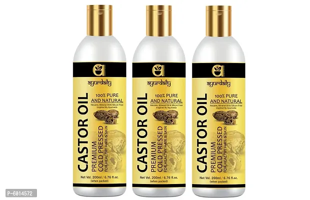 Ayurdaily Premium Cold Pressed Castor Oil 100% Pure and Natural For Healthy Hair and Skin 200Ml (Pack Of 3)