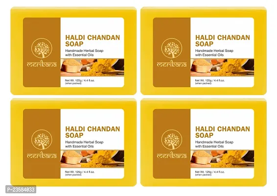 MeriBana Handmade Natural Haldi  Chandan Soap (4 x 125 g)