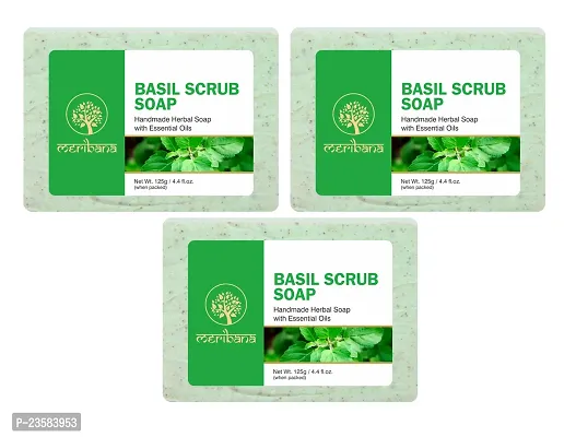 Buy MeriBana Handmade Herbal Basil Scrub Soap 3 x 125 g Online