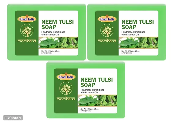 MeriBana Handmade Natural Neem  Tulsi Bath Soap (3 x 125 g)-thumb0