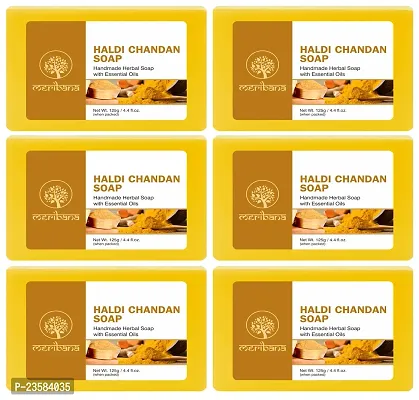 MeriBana Handmade Natural Haldi  Chandan Soap (6 x 125 g)