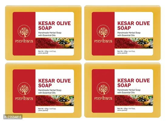 MeriBana Handmade Keshar Olive Soap (4 x 125 g)