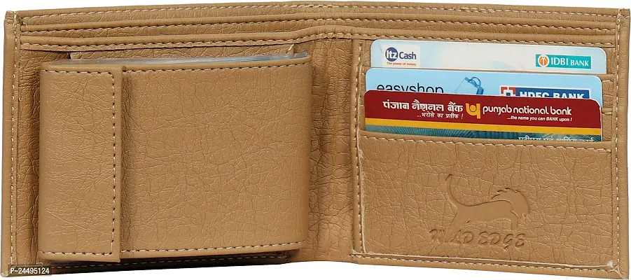 WILD EDGE Mens Bi-fold Leather Wallet | Artificial Leather Wallet for Men | Flap-Closure with Transparent Card Compartments Leather Wallet for Men (Tan)-thumb4