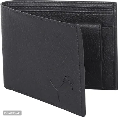 WILD EDGE Black Bi-fold Wallet for Men - Solid Black Two-Fold Artificial Leather Wallet for Men - Minimal Thin Pocket Wallet (Black)