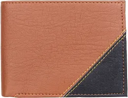 WILD EDGE Wallet for Men - Tan-Black Leather Wallet in Solid Design Artificial Leather - Minimal Thin Pocket Wallet (Tan)-thumb2