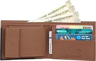 WILD EDGE Artificial Leather Wallet with Bi-Fold Closure and Colorblocked Design for Men - Versatile Leather Men's Wallet (Brown-Black)-thumb3