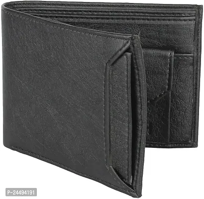 WILD EDGE Men's Wallet in Solid Design with Flap Closure Artificial Leather with Detachable Card Holder | Stylish Men's Two-Fold/Bi-Fold Wallet (Black)-thumb3