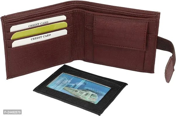 WILD EDGE Maroon Men's Wallet with Black Detachable Card Holder and Button Closure - Men Maroon Solid Two Fold Artificial Leather Wallet (Pack of 1)-thumb2