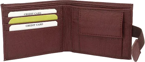 WILD EDGE Maroon Men's Wallet with Black Detachable Card Holder and Button Closure - Men Maroon Solid Two Fold Artificial Leather Wallet (Pack of 1)-thumb4