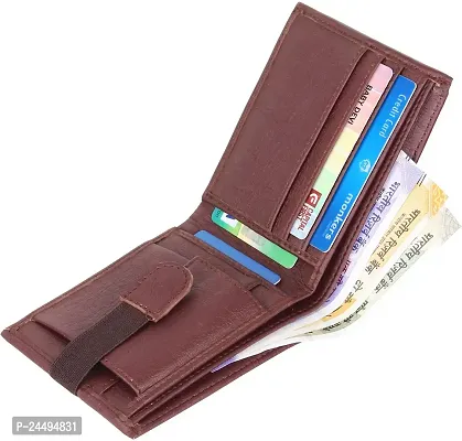 WILD EDGE Mens Bi-fold Leather Wallet | Artificial Leather Wallet for Men with Detachable Card Holder | Crunch Leather Wallet for Men (Brown)-thumb2