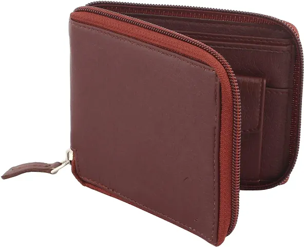 WILD EDGE Men's Wallet in Solid Design with Zip Closure Artificial Leather | Stylish Men's Two-Fold/Bi-Fold Wallet (Brown)