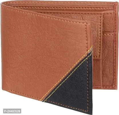 WILD EDGE Wallet for Men - Tan-Black Leather Wallet in Solid Design Artificial Leather - Minimal Thin Pocket Wallet (Tan)