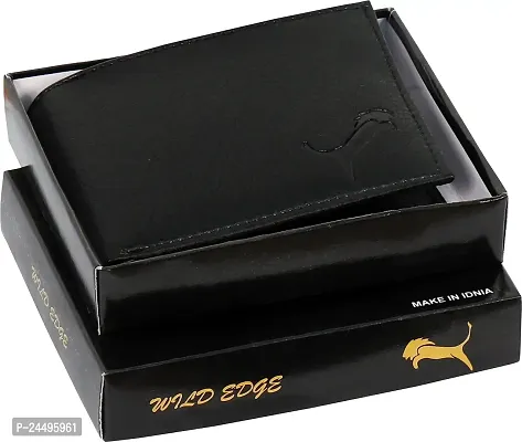 WILD EDGE Mens Bi-fold Leather Wallet | Artificial Leather Wallet for Men | Crunch Leather Wallet for Men (Black)-thumb4