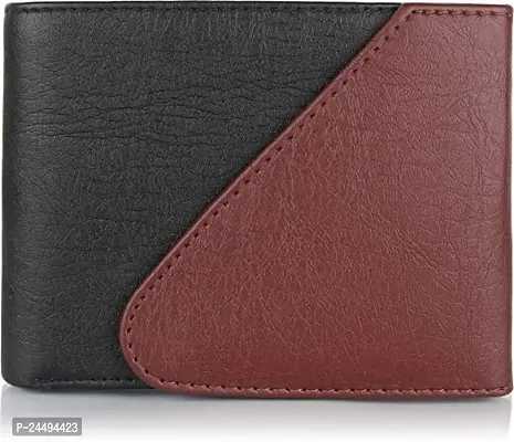 WILD EDGE Black and Burgundy Bi-Fold Men's Wallet - Formal/Casual/Stylish Artificial Leather Wallet for Men - Black-Burgundy Men's Two-Fold Purse