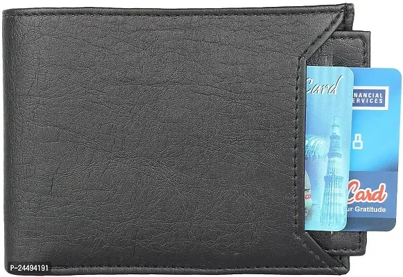 WILD EDGE Men's Wallet in Solid Design with Flap Closure Artificial Leather with Detachable Card Holder | Stylish Men's Two-Fold/Bi-Fold Wallet (Black)