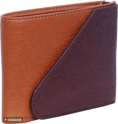 WILD EDGE Tan and Burgundy Bi-Fold Men's Wallet - Formal/Casual/Stylish Artificial Leather Wallet for Men - Tan- Burgundy Men's Two-Fold Purse