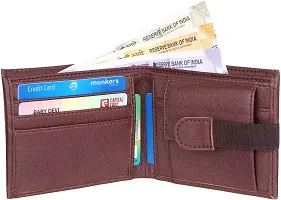 WILD EDGE Mens Bi-fold Leather Wallet | Artificial Leather Wallet for Men with Detachable Card Holder | Crunch Leather Wallet for Men (Brown)-thumb2