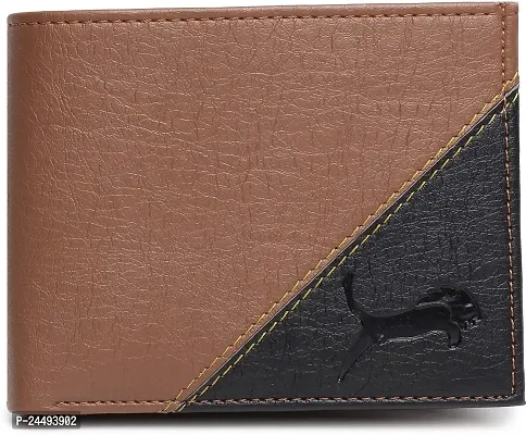 WILD EDGE Artificial Leather Wallet with Bi-Fold Closure and Colorblocked Design for Men - Versatile Leather Men's Wallet (Brown-Black)-thumb2