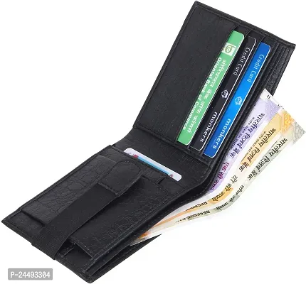 WILD EDGE Wallet for Men with Card Holder - Black Artificial Leather Wallet in Solid Design - Minimal Thin Pocket Wallet (Black)-thumb2