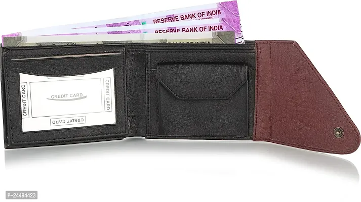 WILD EDGE Black and Burgundy Bi-Fold Men's Wallet - Formal/Casual/Stylish Artificial Leather Wallet for Men - Black-Burgundy Men's Two-Fold Purse-thumb3