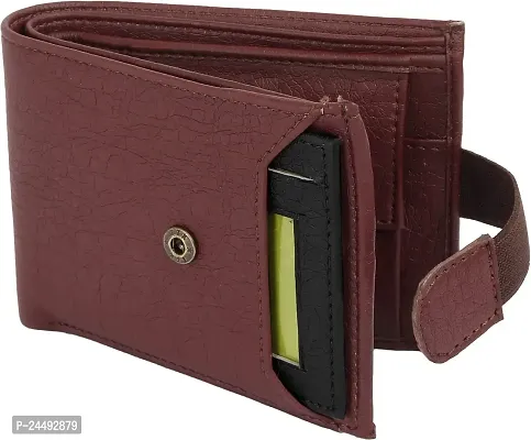 WILD EDGE Maroon Men's Wallet with Black Detachable Card Holder and Button Closure - Men Maroon Solid Two Fold Artificial Leather Wallet (Pack of 1)-thumb0