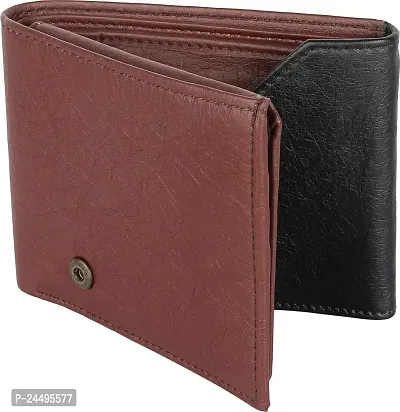 WILD EDGE Casual Brown-Black Men's Colorblocked Stylish Artificial Leather Wallet - Formal Wallet/Purse for Men - Men Black-Brown Solid Two Fold Wallet-thumb2