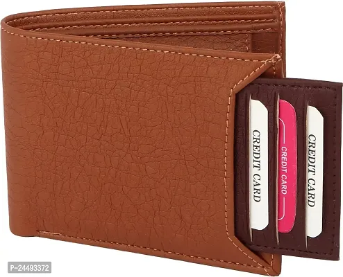 WILD EDGE Tan Men's Wallet with Brown Detachable Card Holder - Men Tan Solid Two Fold Artificial Leather Wallet (Pack of 1)-thumb0