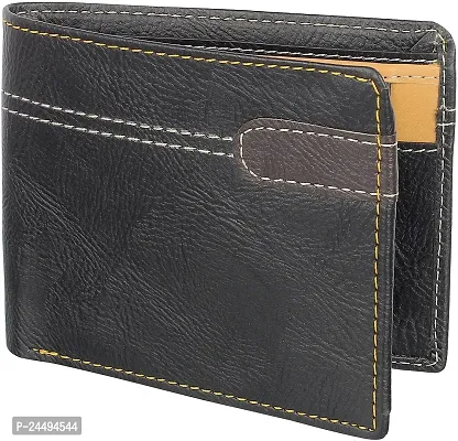 WILD EDGE Black Handcrafted Formal and Stylish Wallet - Artificial Leather Wallet for Men - Slim Bi-fold Stylish Wallet for Men (Pack of 1)-thumb5