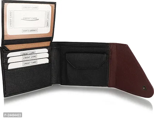 WILD EDGE Black and Burgundy Bi-Fold Men's Wallet - Formal/Casual/Stylish Artificial Leather Wallet for Men - Black-Burgundy Men's Two-Fold Purse-thumb4