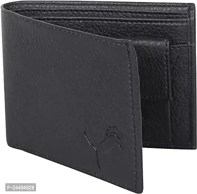 WILD EDGE Men's Wallet in Solid Design with Flap Closure Artificial Leather | Stylish Men's Two-Fold/Bi-Fold Wallet (Black)