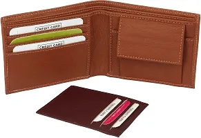 WILD EDGE Tan Men's Wallet with Brown Detachable Card Holder - Men Tan Solid Two Fold Artificial Leather Wallet (Pack of 1)-thumb1