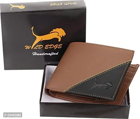 WILD EDGE Artificial Leather Wallet with Bi-Fold Closure and Colorblocked Design for Men - Versatile Leather Men's Wallet (Brown-Black)-thumb3