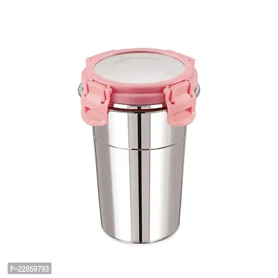 Stainless Steel Click and Seal Lock Fusion Tumbler Glass Air Tight Leak Proof Storage Container Big Glass Bottle with lid for Milk Juice Buttermilk at Home Office Travel (Multicolor, 400 ML)-thumb0