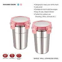 Stainless Steel Click and Seal Lock Fusion Tumbler Glass Air Tight Leak Proof Storage Container Big Glass Bottle with lid for Milk Juice Buttermilk at Home Office Travel (Multicolor, 400 ML)-thumb3