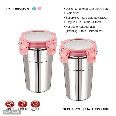 Stainless Steel Click and Seal Lock Fusion Tumbler Glass Air Tight Leak Proof Storage Container Big Glass Bottle with lid for Milk Juice Buttermilk at Home Office Travel (Multicolor, 400 ML)-thumb4