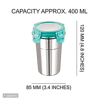 Stainless Steel Click and Seal Lock Fusion Tumbler Glass Air Tight Leak Proof Storage Container Big Glass Bottle with lid for Milk Juice Buttermilk at Home Office Travel (Multicolor, 400 ML)-thumb2