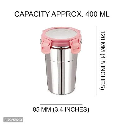 Stainless Steel Click and Seal Lock Fusion Tumbler Glass Air Tight Leak Proof Storage Container Big Glass Bottle with lid for Milk Juice Buttermilk at Home Office Travel (Multicolor, 400 ML)-thumb5