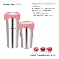 Stainless Steel Click and Seal Lock Fusion Tumbler Glass Air Tight Leak Proof Storage Container Big Glass Bottle with lid for Milk Juice Buttermilk at Home Office Travel (Multicolor, 600+400 ML)-thumb2