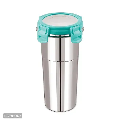 Stainless Steel Click and Seal Lock Fusion Tumbler Glass Air Tight Leak Proof Storage Container Big Glass Bottle with lid for Milk Juice Buttermilk at Home Office Travel (Multicolor, 600 ML)-thumb0