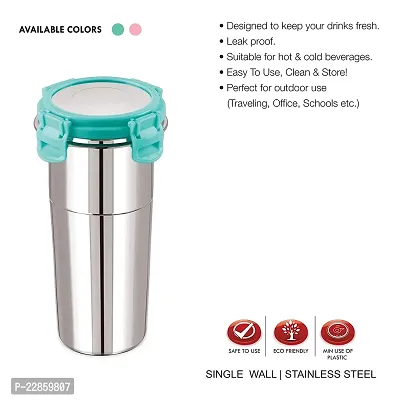 Stainless Steel Click and Seal Lock Fusion Tumbler Glass Air Tight Leak Proof Storage Container Big Glass Bottle with lid for Milk Juice Buttermilk at Home Office Travel (Multicolor, 600 ML)-thumb4