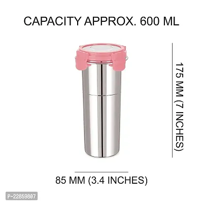 Stainless Steel Click and Seal Lock Fusion Tumbler Glass Air Tight Leak Proof Storage Container Big Glass Bottle with lid for Milk Juice Buttermilk at Home Office Travel (Multicolor, 600 ML)-thumb5