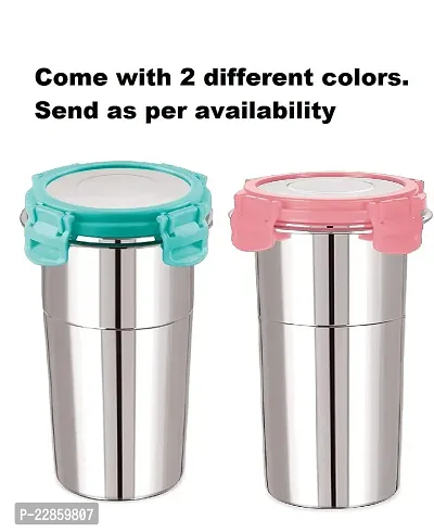 Stainless Steel Click and Seal Lock Fusion Tumbler Glass Air Tight Leak Proof Storage Container Big Glass Bottle with lid for Milk Juice Buttermilk at Home Office Travel (Multicolor, 600 ML)-thumb3