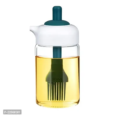 Borosilicate Glass 2 in 1 oil dispenser bottle leakproof ghee oil jar oil storage seasoning container with silicone brush condiment bottles for kitchen (250ml, Multicolor)-thumb0