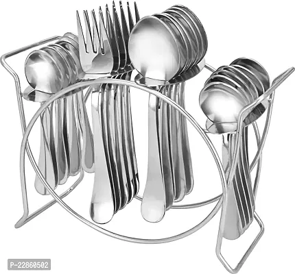 Stainless Steel Cutlery Set of Spoons  Forks with Round Stand for Home Kitchen 24 Pcs Set with Hanging Stand ( 6 Dinner Spoons, 6 Dinner Forks, 6 Tea Spoons, 6 Baby Spoons , 1 Stand )-thumb0