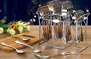 Stainless Steel Cutlery Set of Spoons  Forks with Round Stand for Home Kitchen 24 Pcs Set with Hanging Stand ( 6 Dinner Spoons, 6 Dinner Forks, 6 Tea Spoons, 6 Baby Spoons , 1 Stand )-thumb2