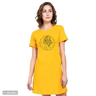 Stylish Yellow Cotton Blend Printed Dress For Women-thumb0