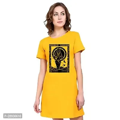 Stylish Yellow Cotton Blend Printed Dress For Women-thumb0