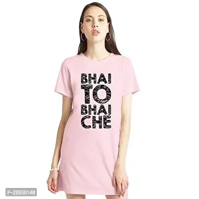 Stylish Pink Cotton Blend Printed T-shirt Dress For Women-thumb0
